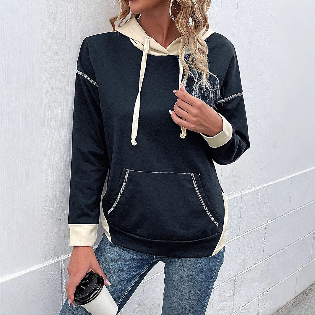 Damen Lässiger Kapuzenpullover mit kontrastierenden Ärmeln Drune