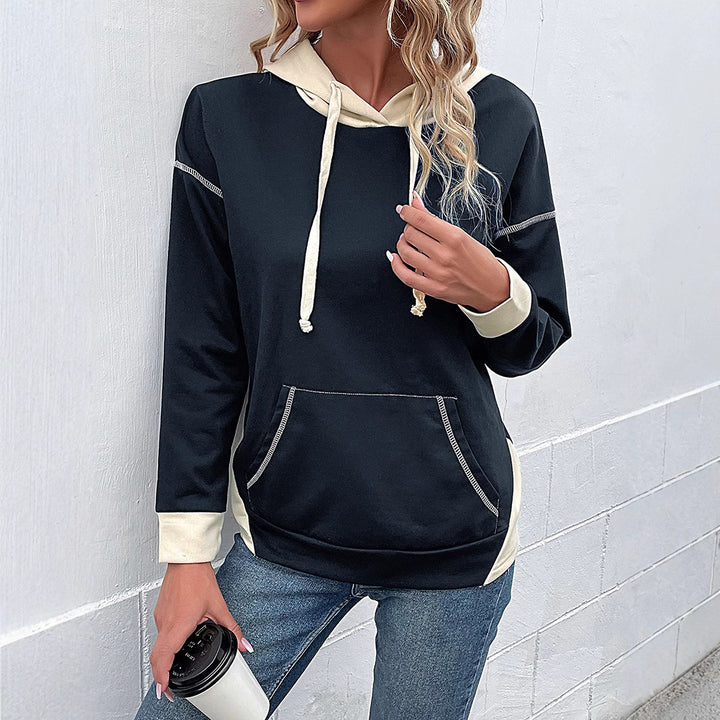 Damen Lässiger Kapuzenpullover mit kontrastierenden Ärmeln Drune