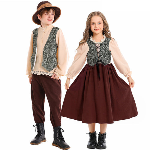 Unisex nan Kinderkostüm Set mit bestickter Paisley-Weste und Rüschenbluse Drune