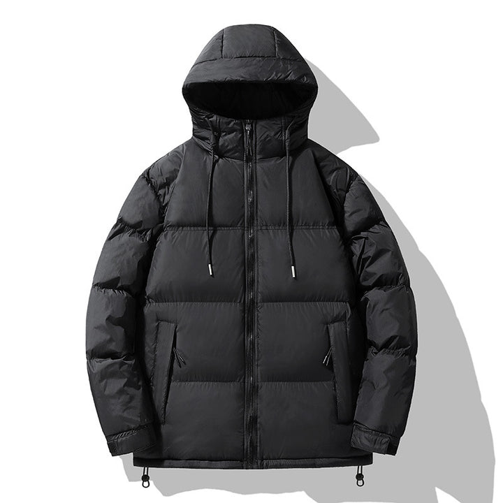 Herren  isolierte Kapuzen-Puff-Jacke in zwei Farben mit Reißverschluss-Utility-Taschen und verstellbarem Kordelsaum Drune