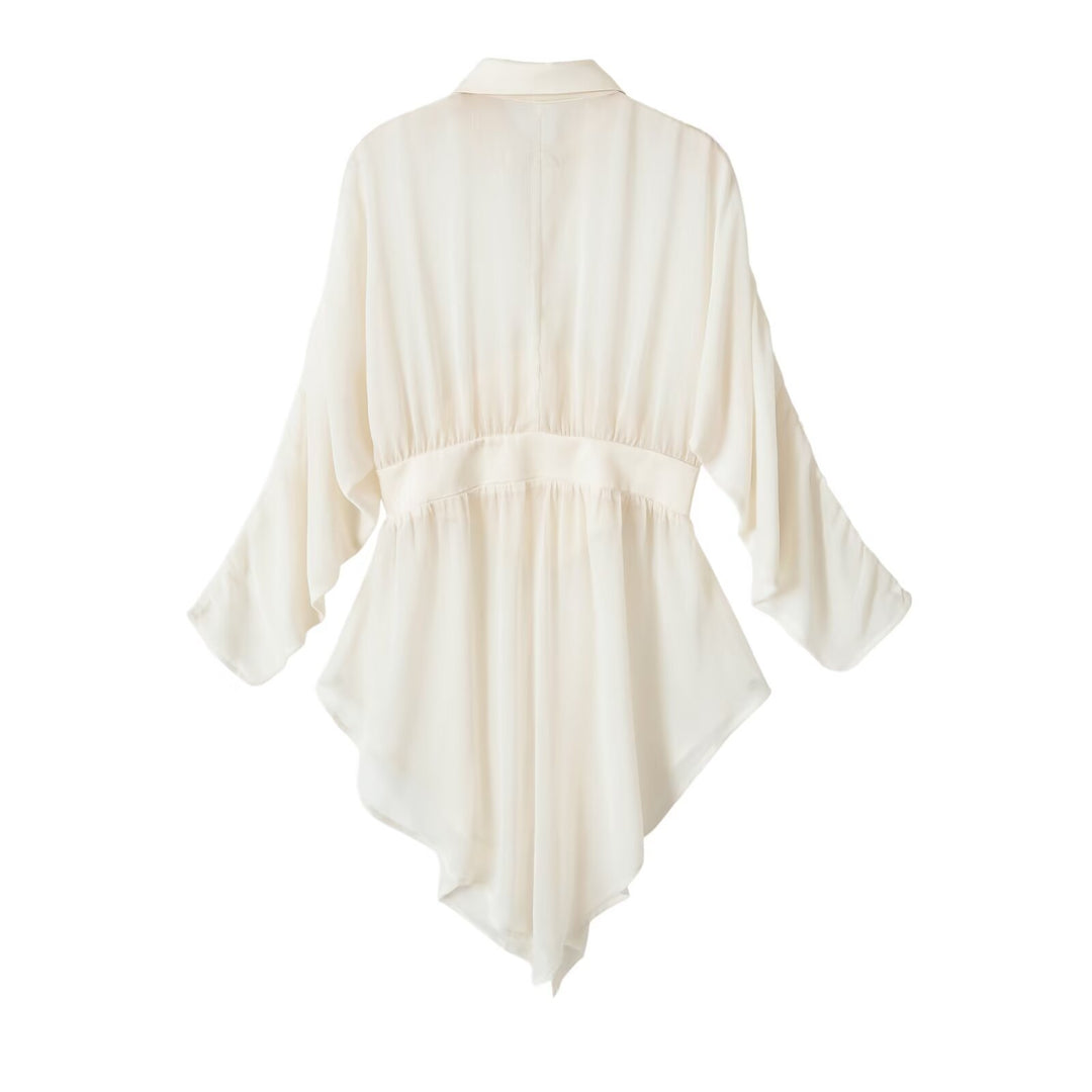 Damen fließende Tunika-Bluse mit geraffter Taille und spitzem Saum Drune