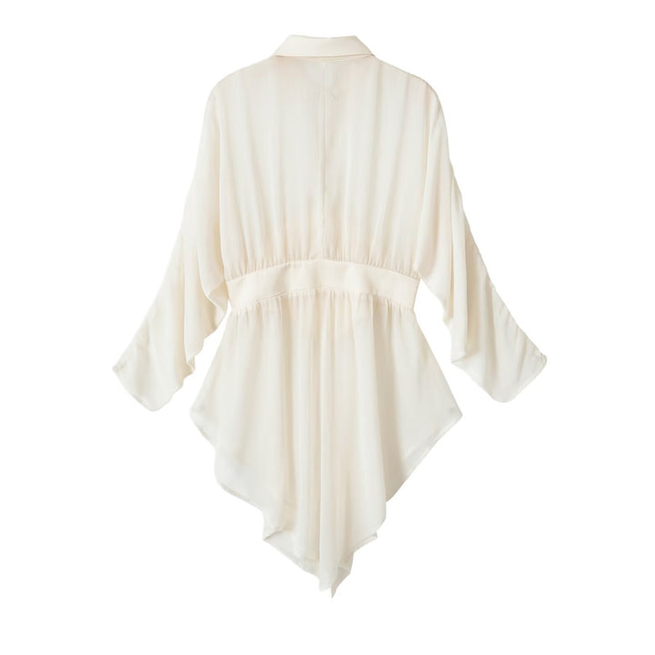 Damen fließende Tunika-Bluse mit geraffter Taille und spitzem Saum Drune