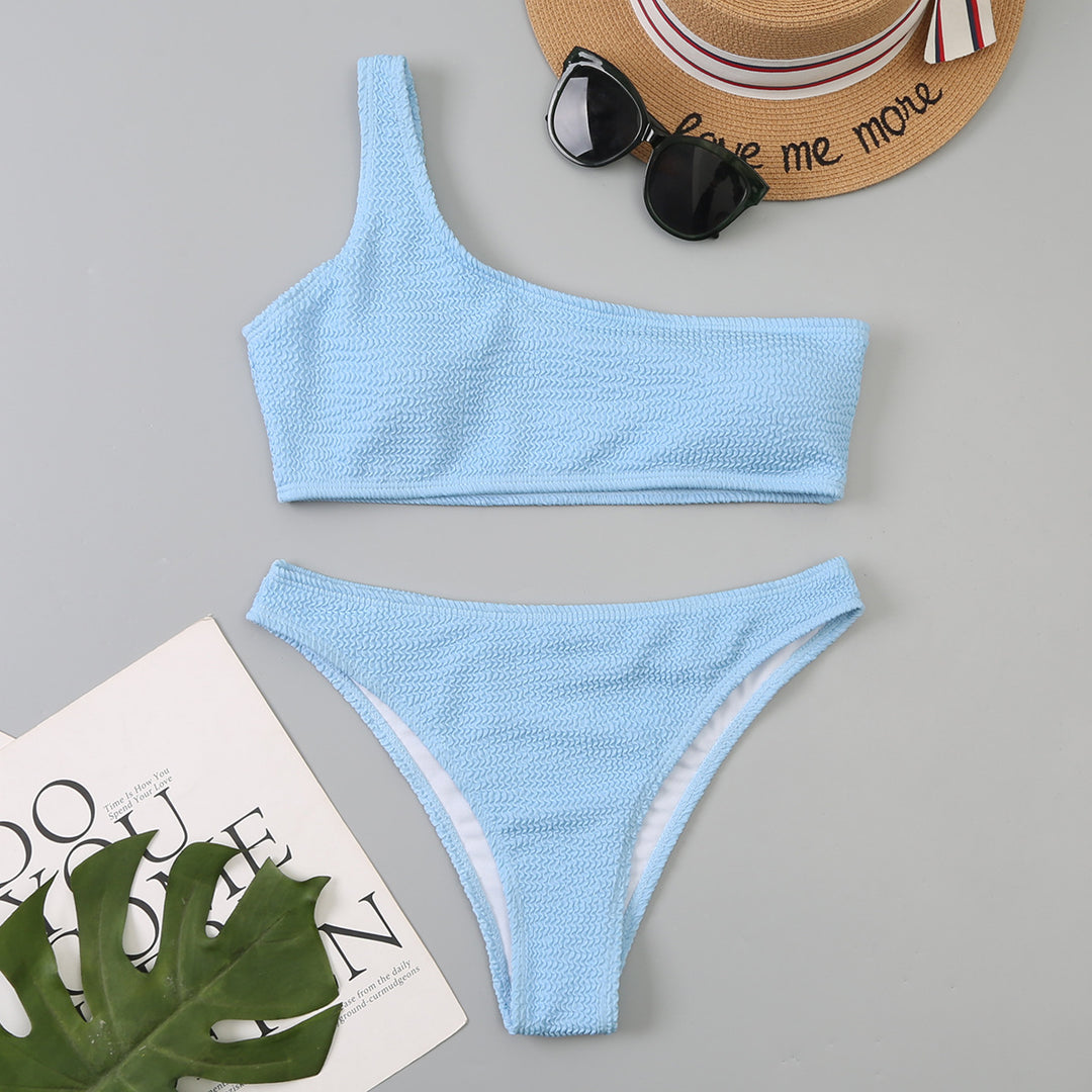 Damen asymmetrisches Bikini-Set mit Struktur Drune