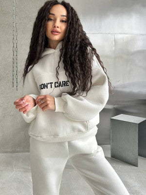 Damen Oversized Hoodie- und Jogginghose-Set aus French-Terry mit Statement-Print Drune
