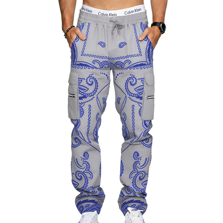 Herren Cargo-Hose mit Bandana-Print, elastischem Bund und Zipper-Taschen Drune