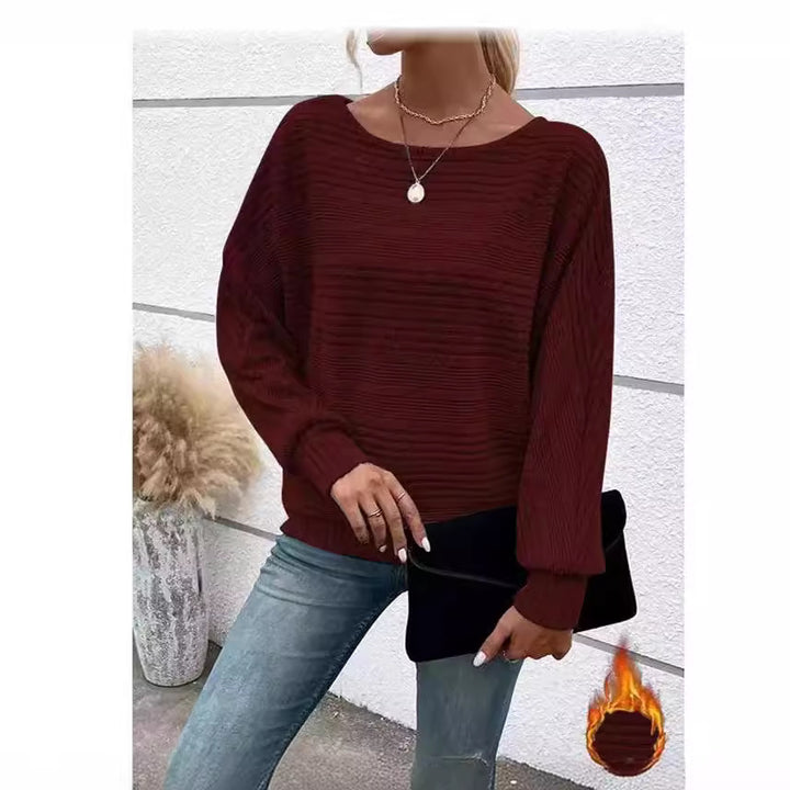 Damen lässiger Strukturpullover mit weitem Schnitt Drune