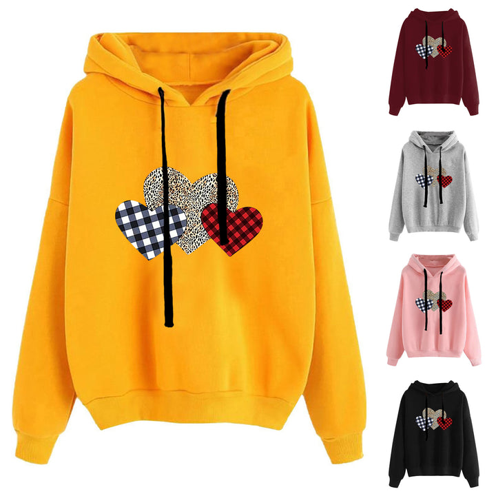 Damen nan lässiger Oversize Kapuzenpullover mit Herz‑und‑Pfotenprint, Kordelzug und gerippten Bündchen Drune