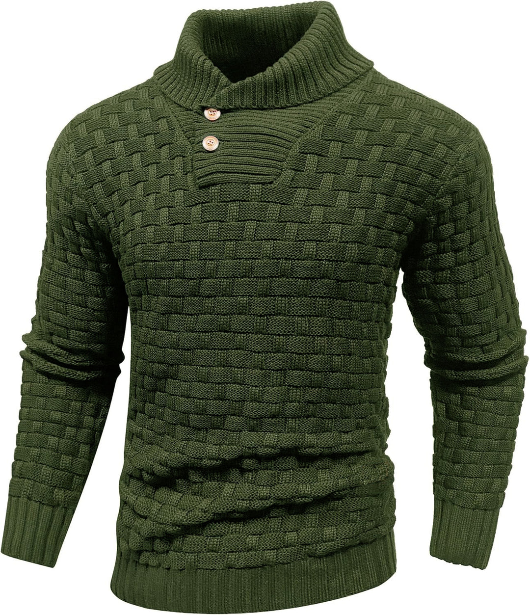 Herren Grobgestrickter Pullover mit hohem Rollkragen, Knopfleiste und Körbchenstrick Drune