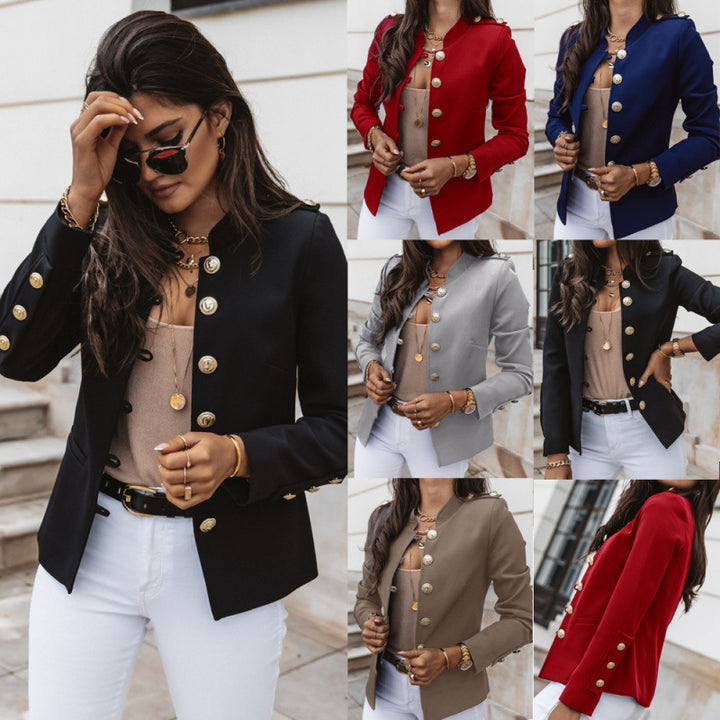 Damen modischer Blazer mit goldenen Knöpfen und schmalem Schnitt Drune