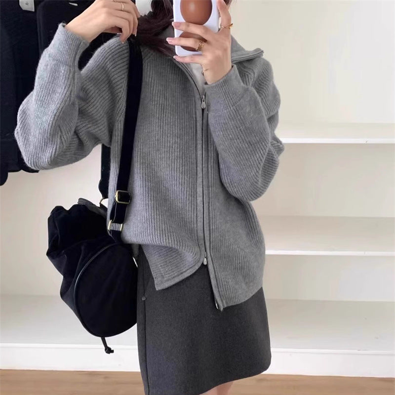Damen Strickjacke mit angestricktem Reißverschluss und oversized Schnitt Drune