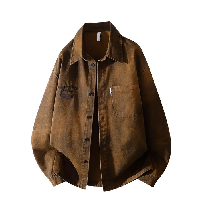 Herren Vintage-inspirierte Canvas-Überhemdjacke mit used-washed Effekt, kastiger Passform & aufgesetzter Brusttasche Drune