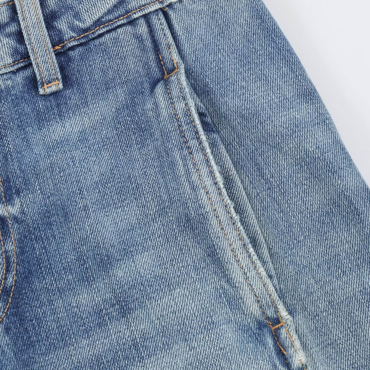 Damen Weite Cargo-Jeans mit hohem Bund, aufgesetzten Pattentaschen und Ziernähten Drune