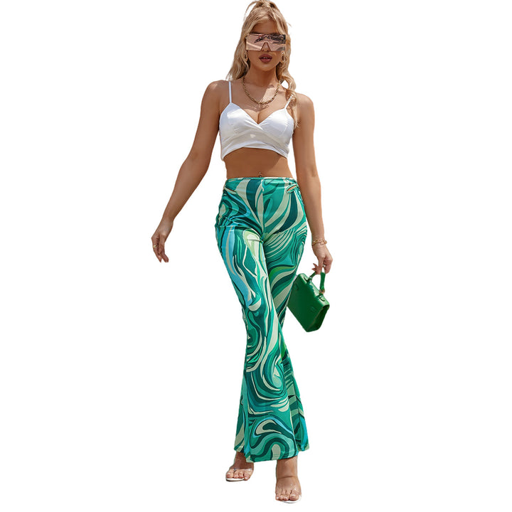 Damen weit geschnittene Palazzo-Hose mit trendigem Wellenmuster Drune