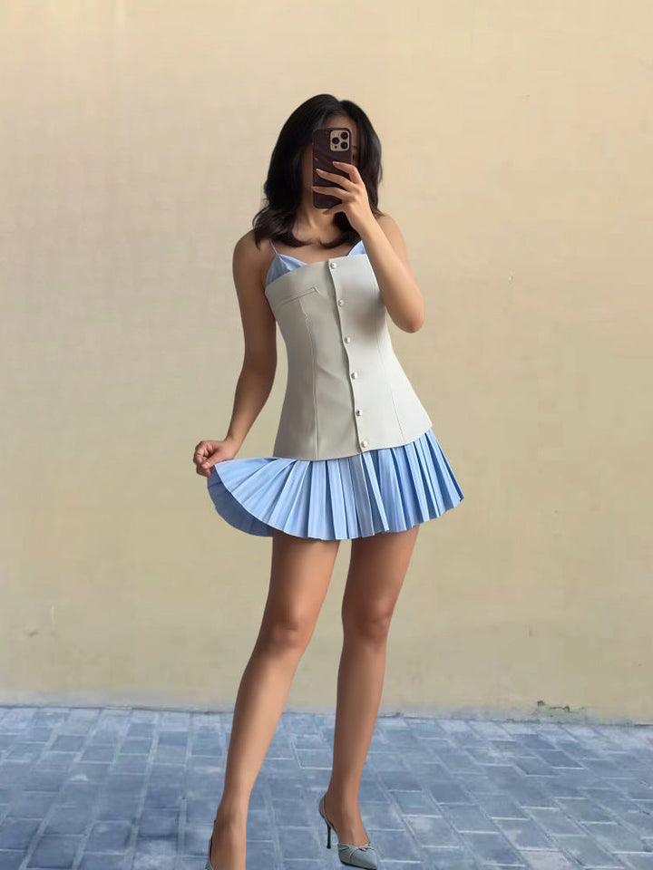 Damen Plissiertes Mini-Kleid mit ausgestelltem Rock Drune