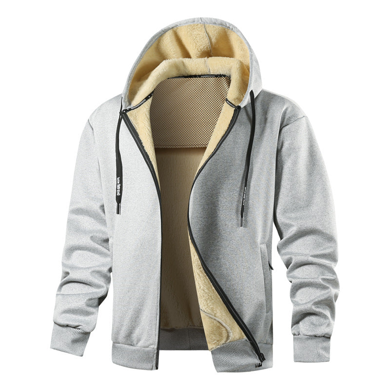 Herren Kapuzen-Sweatjacke mit wärmender Teddy-Innenfütterung, Zwei-Wege-Reißverschluss & gerippten Bündchen Drune