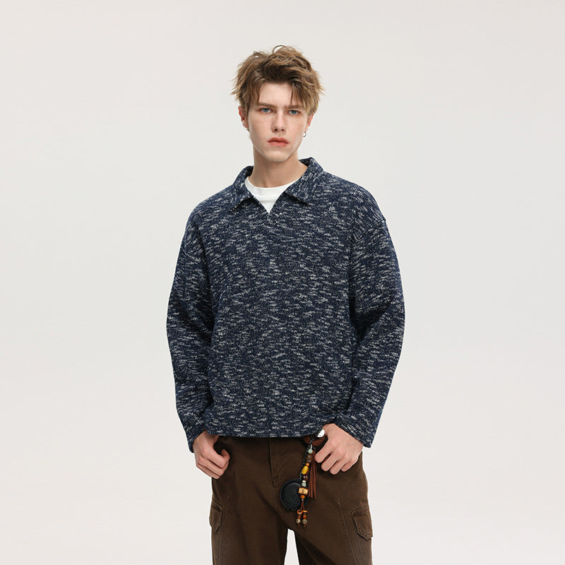Herren Grobstrick-Kragenpullover mit V-Ausschnitt und Relaxed‑Fit Drune