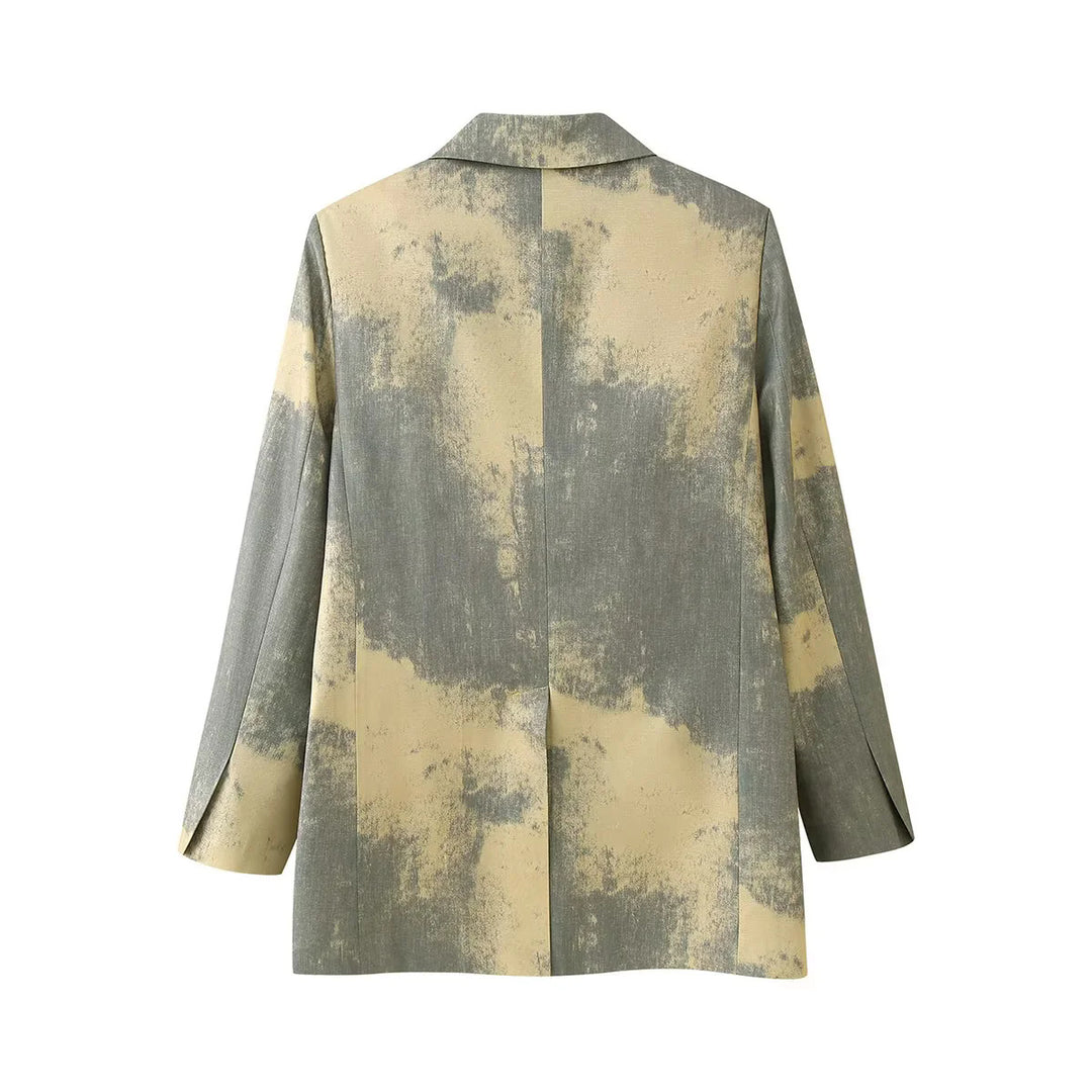 Damen nan Oversize-Blazer mit abstraktem Druck, Reverskragen und leichter Innenfutter Drune