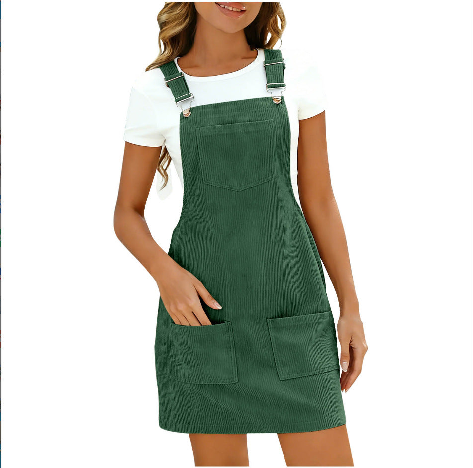 Damen Latzkleid aus hochwertigem Cordmaterial mit praktischen Taschen Drune