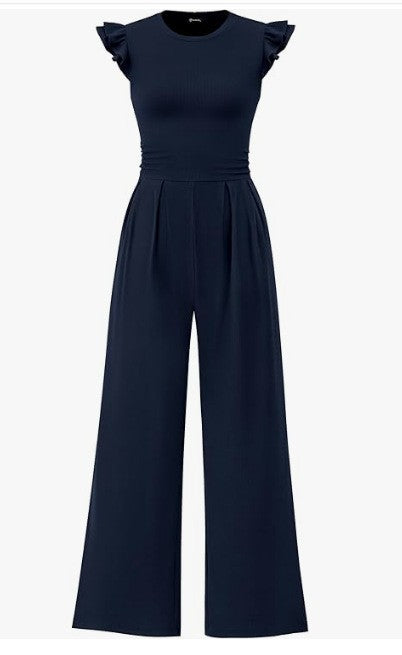 Damen eleganter Jumpsuit mit Puffärmeln und weitem Bein Drune