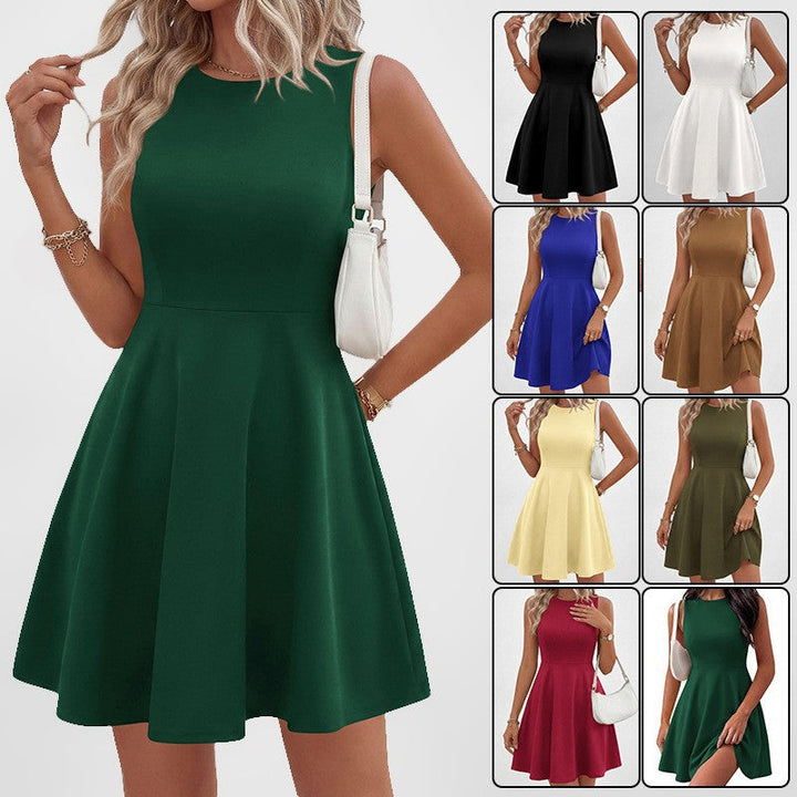 Damen A-linien Kleid mit Rundhalsausschnitt und schwingendem Rock Drune
