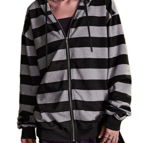 Damen Streifen-Hoodie mit Reißverschluss und lässigem Schnitt Drune