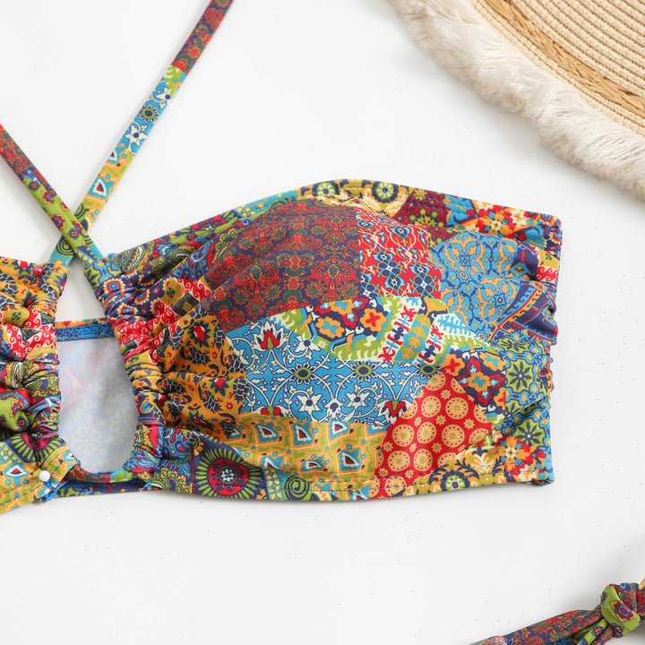 Damen Bandeau-Bikini mit verspieltem kräftigem Muster Drune