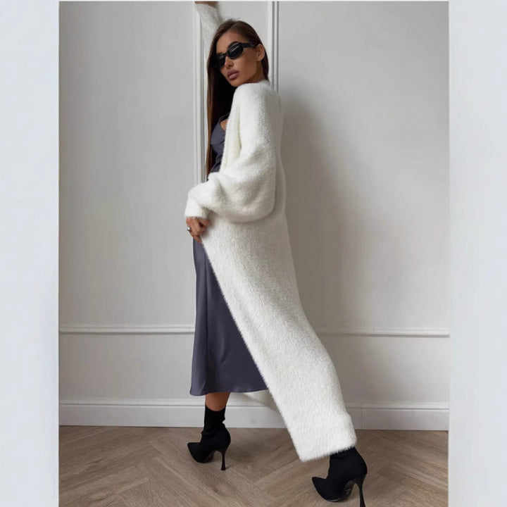 Damen Flauschiger Langstrickmantel mit elegantem Schnitt und lockeren Ärmeln Drune