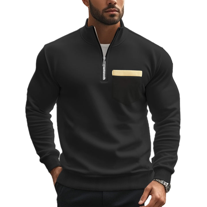 Herren nan angerauter Sweat-Halbzip mit kontrastiertem Innenkragen und elastischem Saum Drune