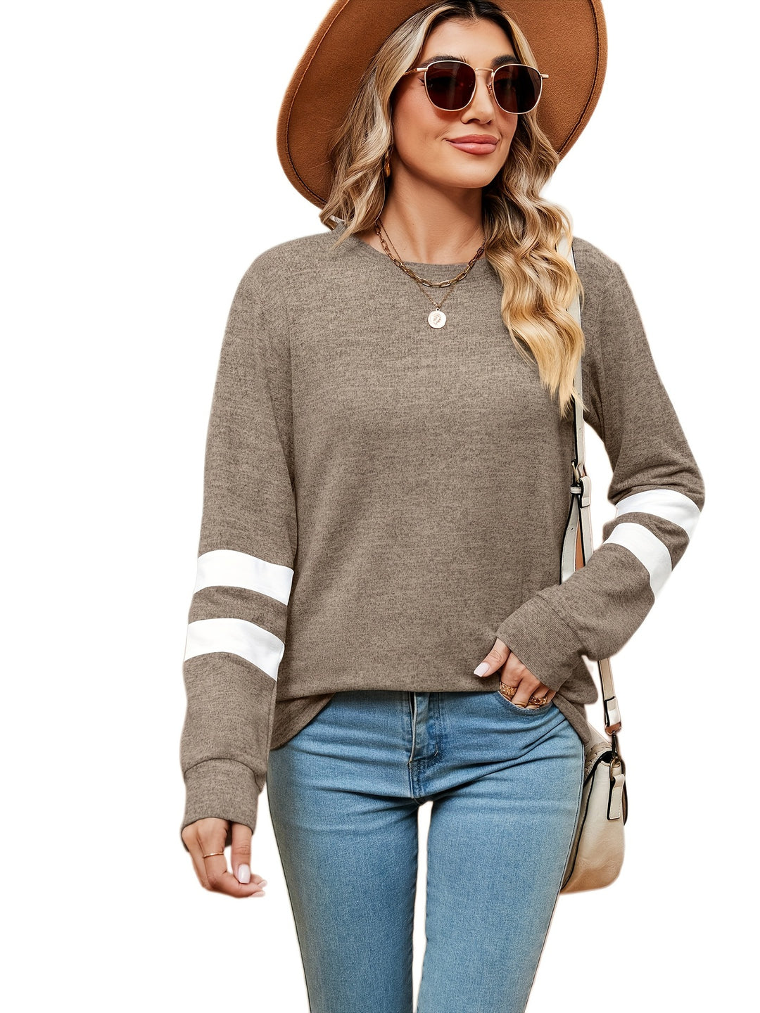 Damen sportliches Sweatshirt mit dekorativen Streifendetails Drune