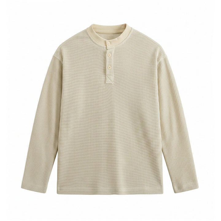 Herren Waffelstrick-Henley mit Stehkragen und dreifacher Knopfleiste Drune