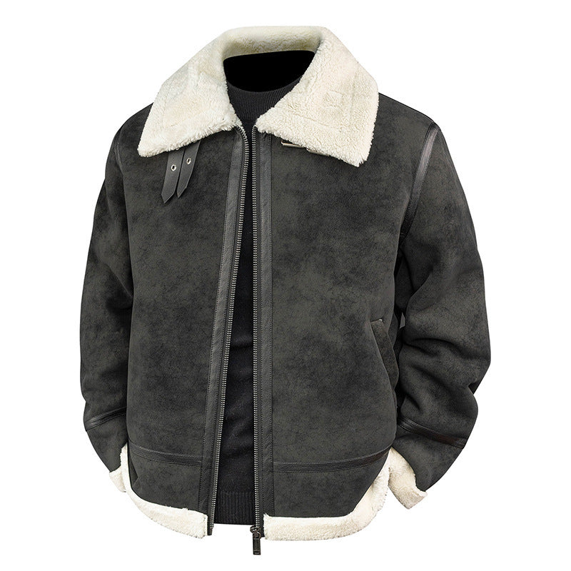 Herren Stylische Bomberjacke mit Kunstfell-Kragen Drune