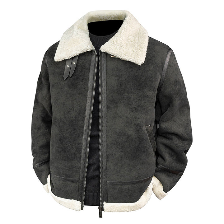 Herren Stylische Bomberjacke mit Kunstfell-Kragen Drune