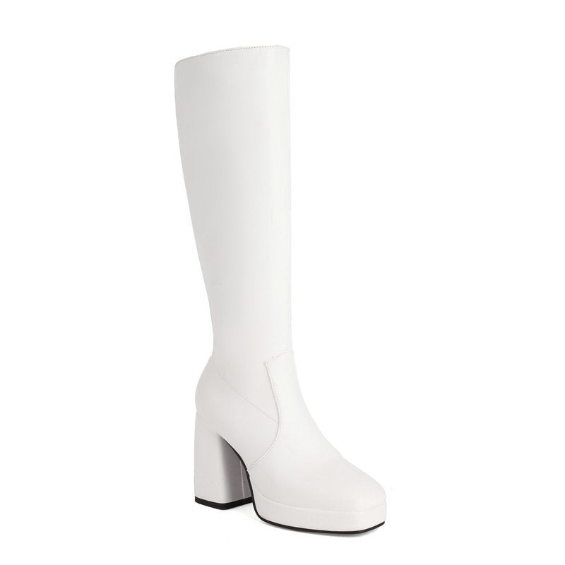 Leder-Plateau-Stiefel mit Blockabsatz - Ursula Drune