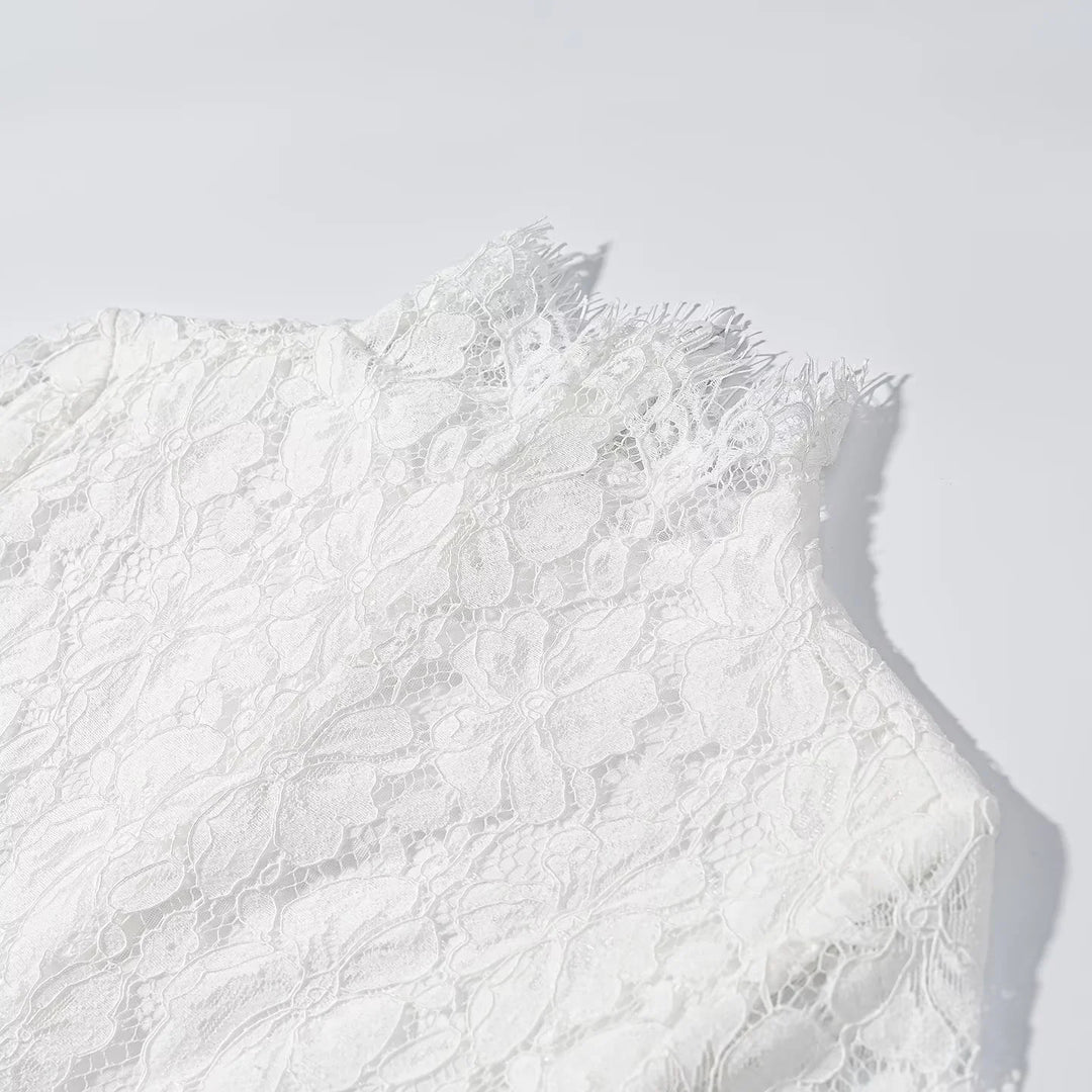 Damen nan Spitzenkleid mit Stehkragen, ausgestellter A-Linie und Glockenärmeln Drune
