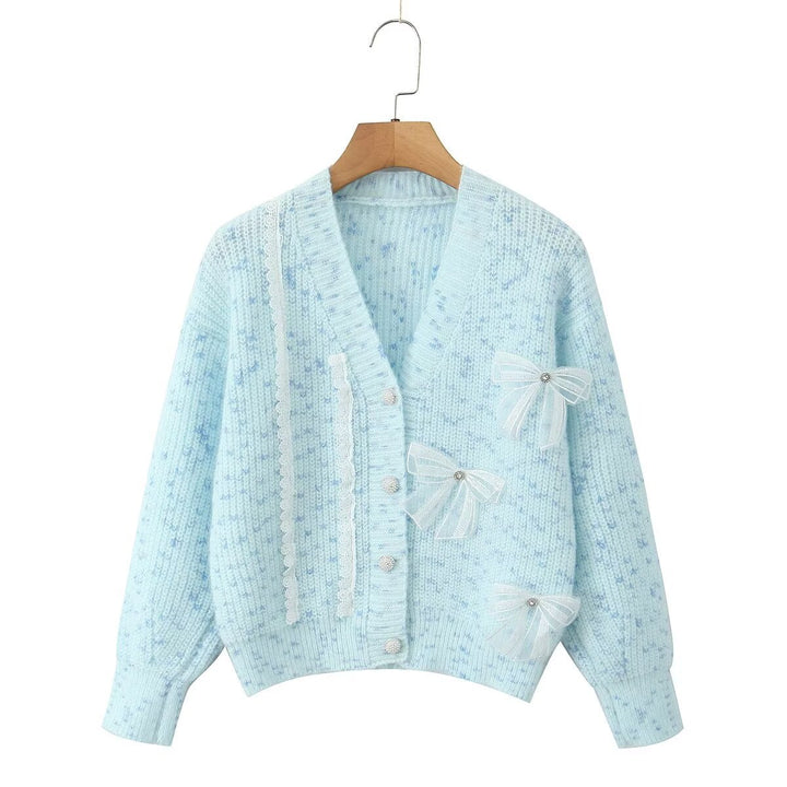 Damen Strickjacke mit dekorativen Schleifen und zartem Muster Drune