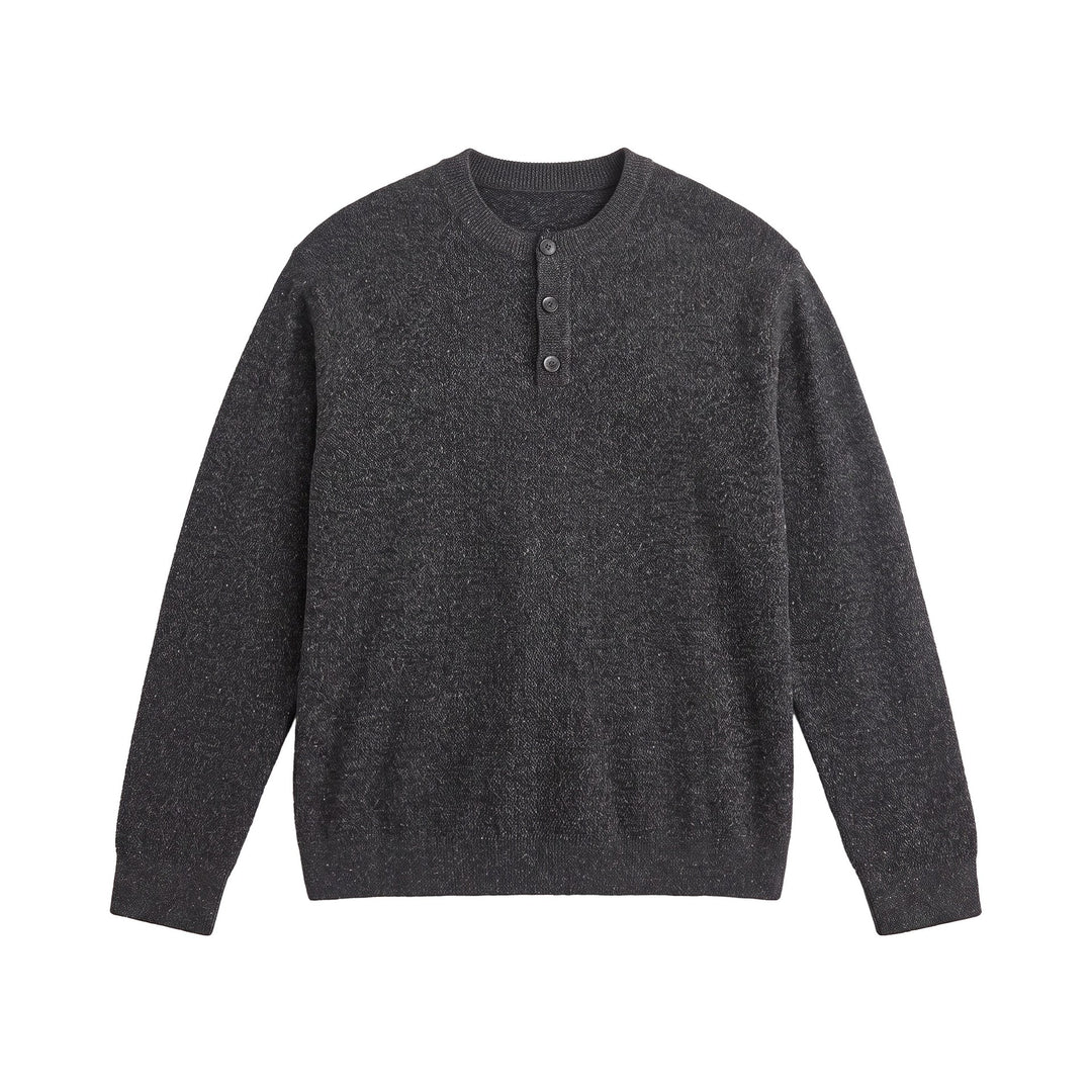Herren Strukturierter Henley‑Strickpullover mit Dreifach‑Knopfleiste Drune