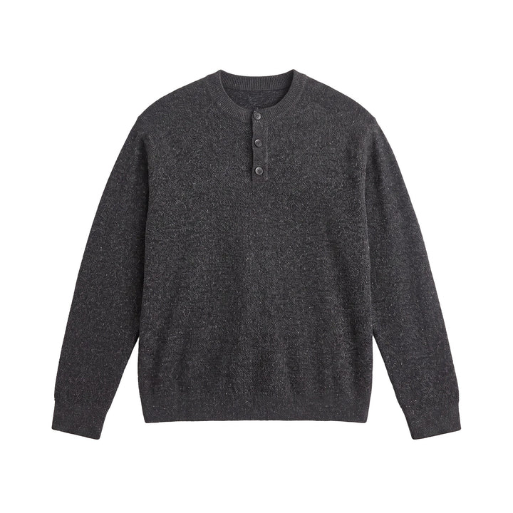 Herren Strukturierter Henley‑Strickpullover mit Dreifach‑Knopfleiste Drune