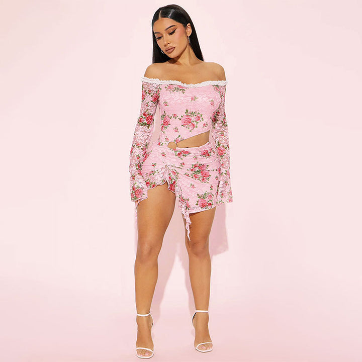 Damen Off-Shoulder Blusenkleid mit floralen Akzenten und asymmetrischem Design Drune