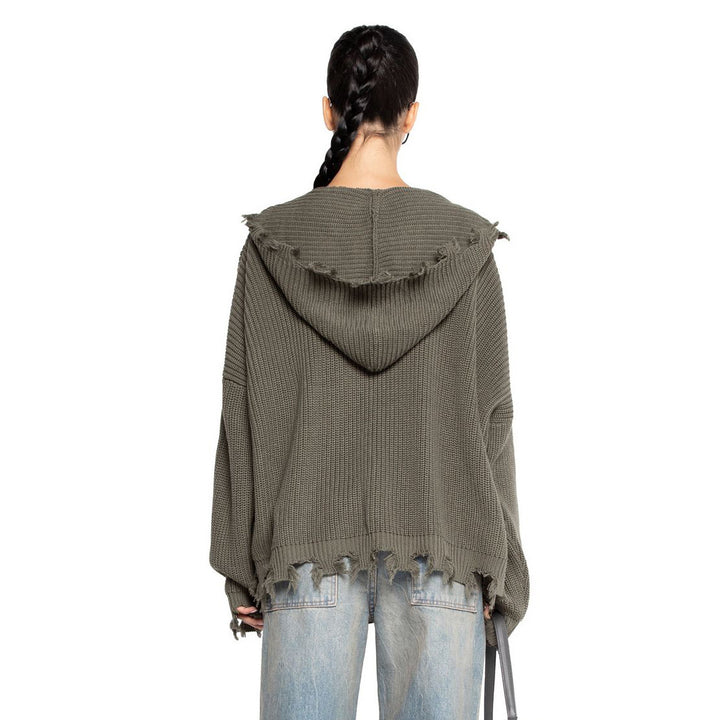 Damen lässiger Kapuzenpullover mit modischem Riss-Design und weit geschnittenen Ärmeln Drune