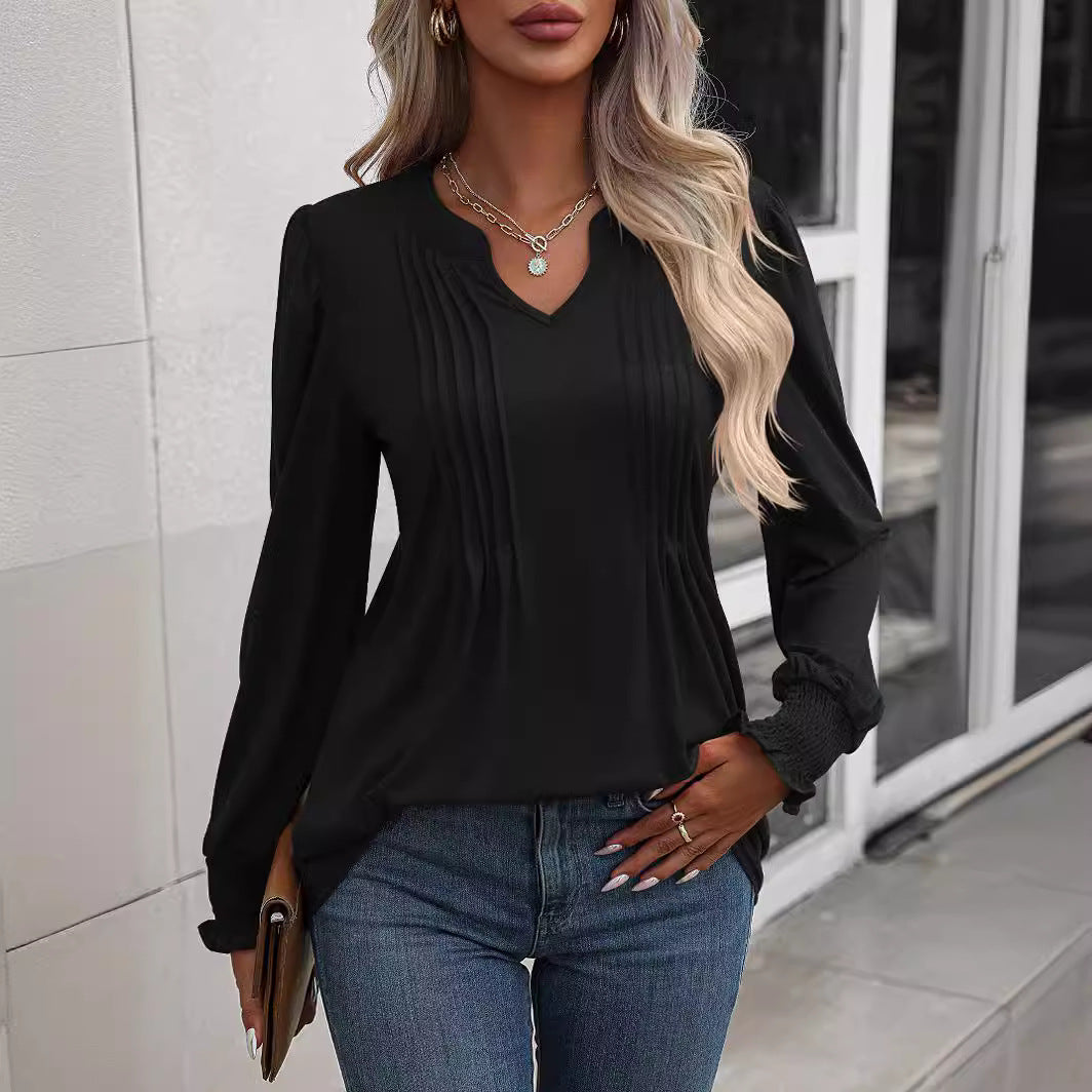 Damen Langarmshirt mit eleganter Rüsche Drune