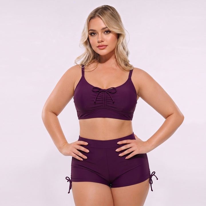 Damen Hoch geschnittenes Tankini-Set mit verstellbaren Trägern und Raffung Drune