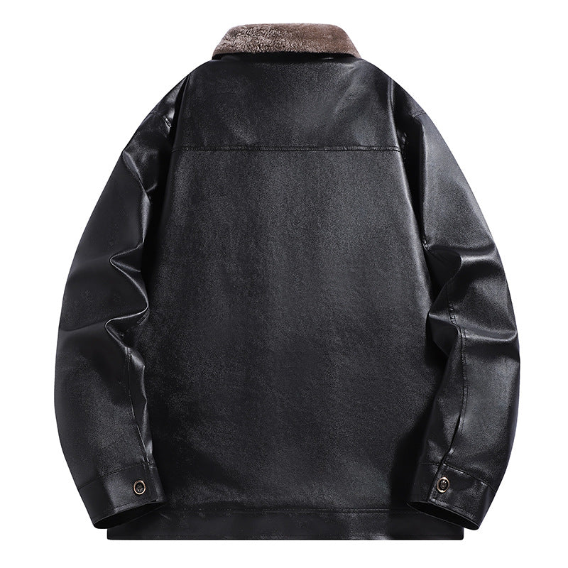 Herren Gefütterte Kunstleder-Blousonjacke mit Teddyfutter & Stehkragen Drune