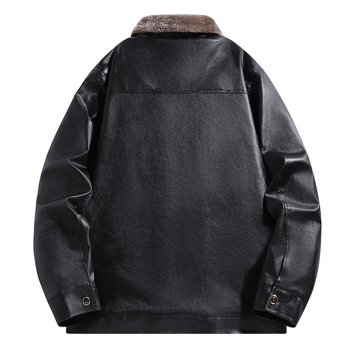 Herren Gefütterte Kunstleder-Blousonjacke mit Teddyfutter & Stehkragen Drune