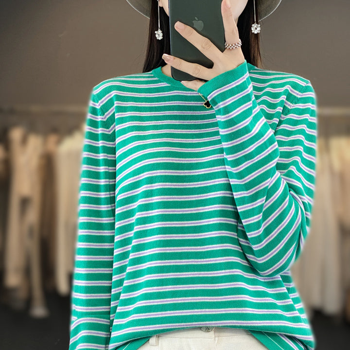 Damen Leichter Baumwollmix-Streifenpullover mit Rundhals, Raglanärmeln und lässiger Silhouette Drune