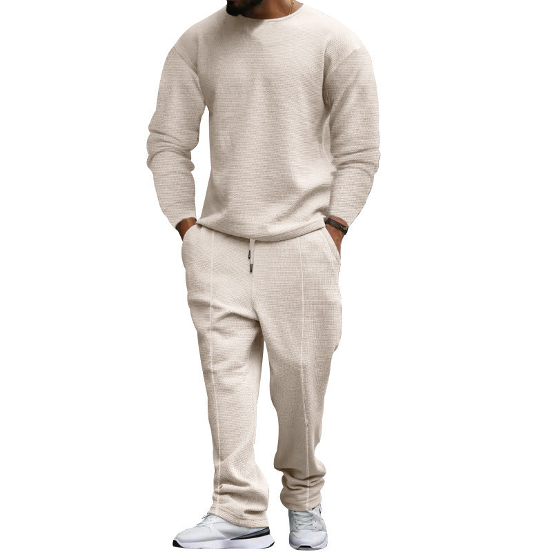 Herren nan strukturiertes Lounge-Set mit Rundhals-Pullover und schmal zulaufender Naht-Jogginghose Drune