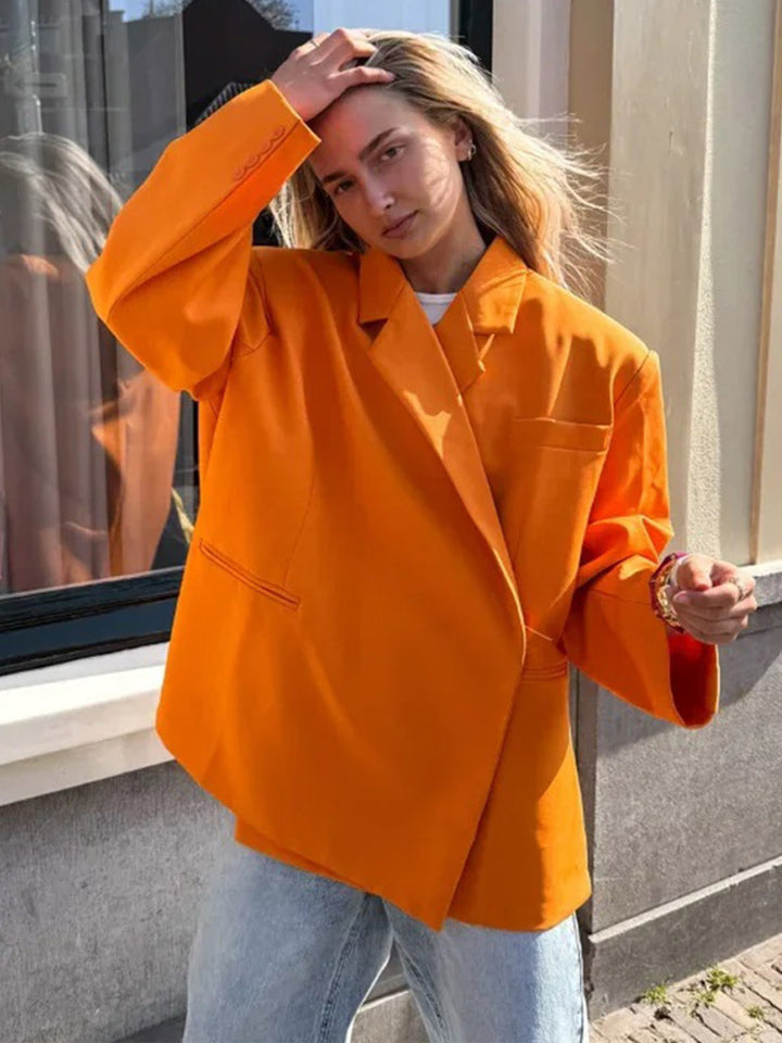 Damen Oversize-Blazer mit kastiger Silhouette, verdeckter Verschluss und Pattentaschen Drune