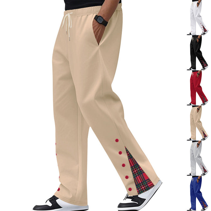 Herren nan Relax-Freizeithose mit Druckknopf-Seitenschlitzen und Tartan-Karo-Einsatz Drune