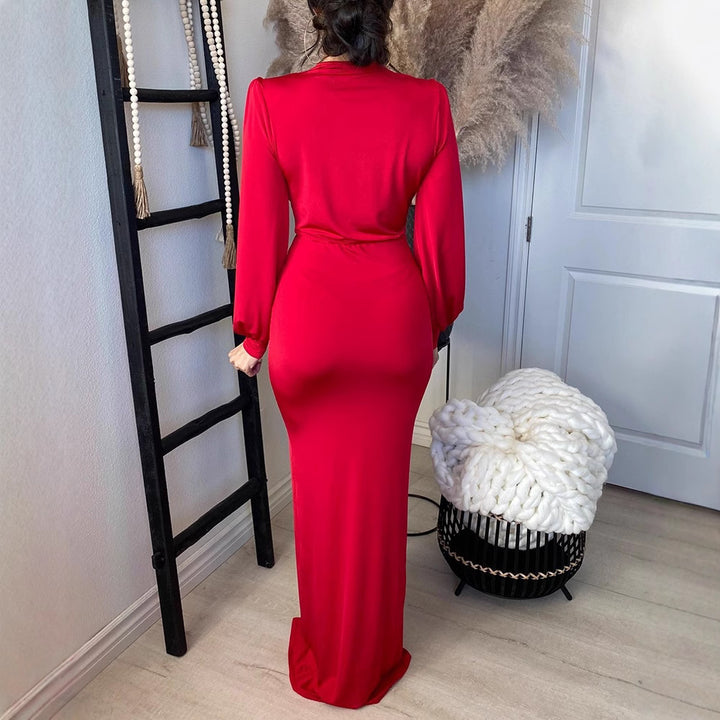 Damen Elegantes Abendkleid mit schimmerndem V-Ausschnitt und figurbetontem Schnitt Drune