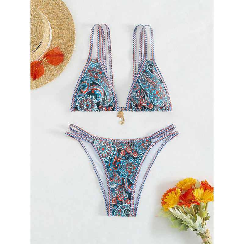 Damen Triangel-Bikini mit raffinierten Schnürdetails und lebhaftem Muster Drune