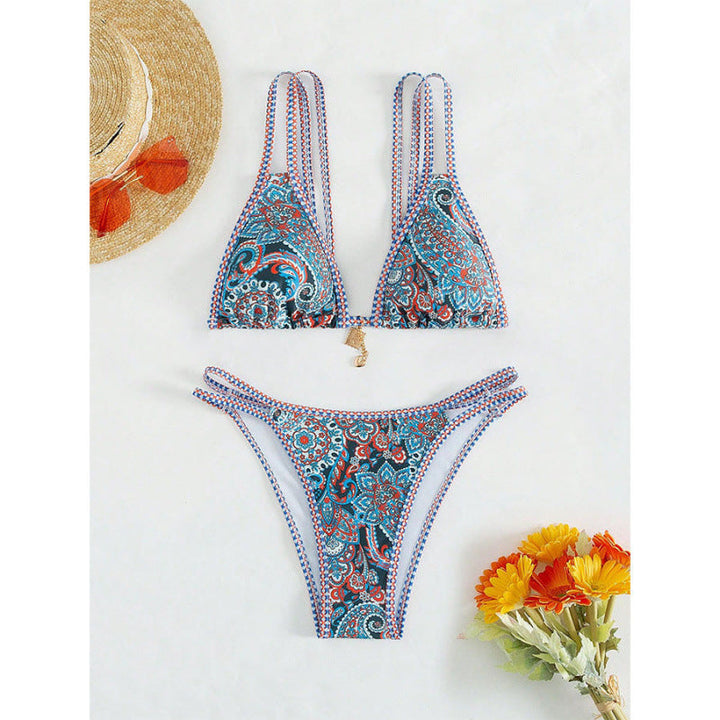 Damen Triangel-Bikini mit raffinierten Schnürdetails und lebhaftem Muster Drune
